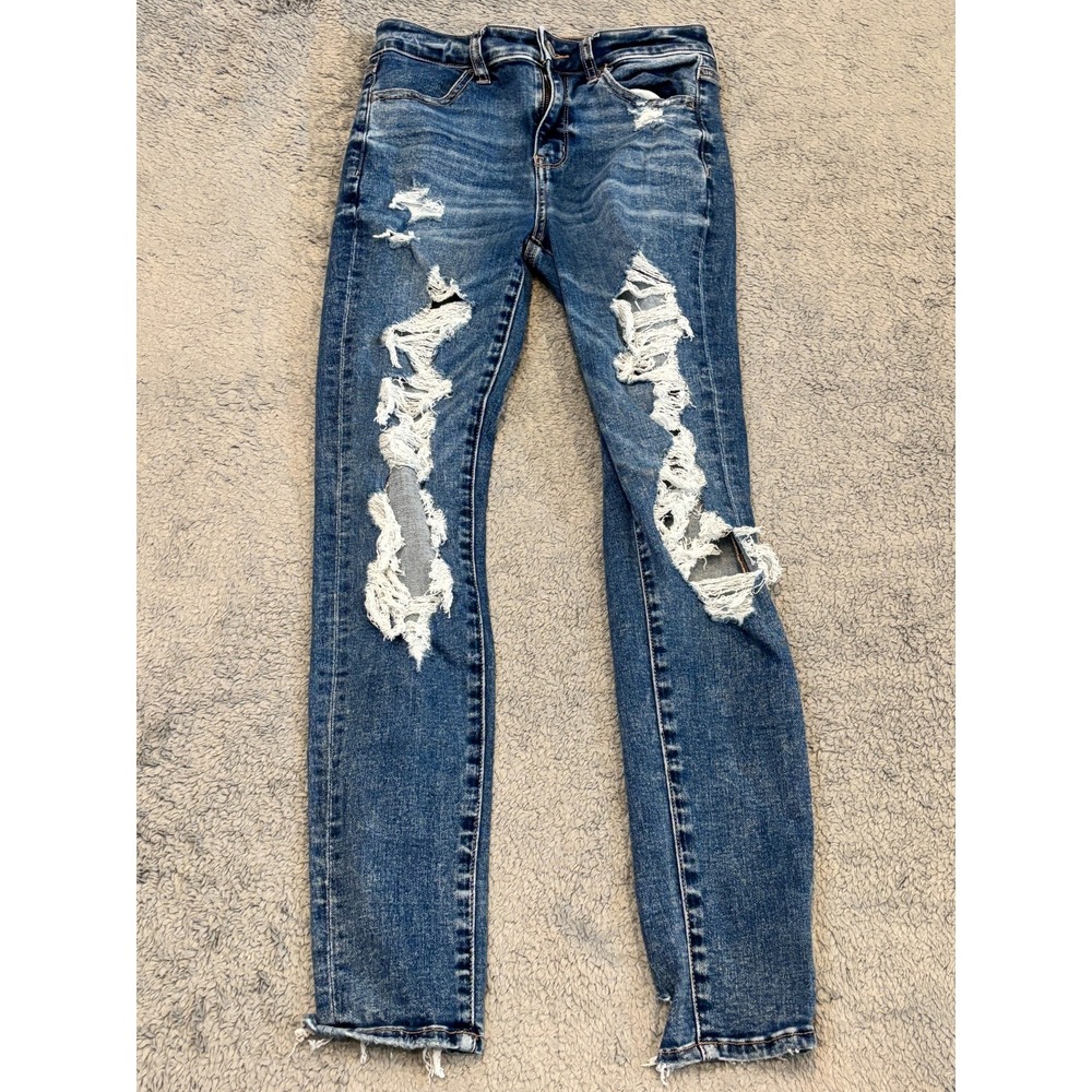 American Eagle Jeans Womens 4R Blue Denim Hi Rise Jegging Distressed Rips